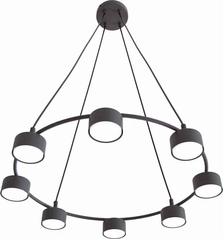 Lampada a sospensione moderna con 8 paralumi su anello, nera, regolabile, STARLIT 8xGX53 8W Emibig