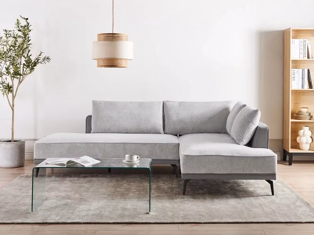 Divano angolare sinistro BELIANI grigio in tessuto e ecopelle con cuscini e gambe in metallo L/P/H: 260 x 180 x 86 cm – 2