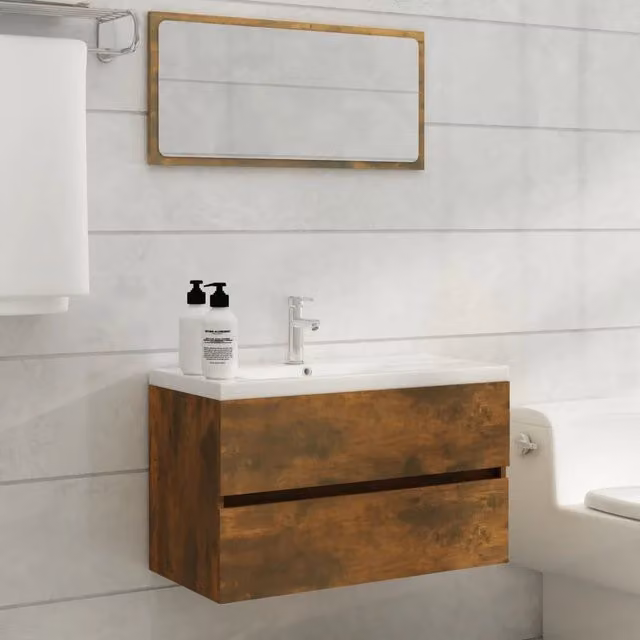 Mobile Bagno con Lavabo Integrato-Lavandino-Lavabo Rovere Fumo Legno Multistrato 315032