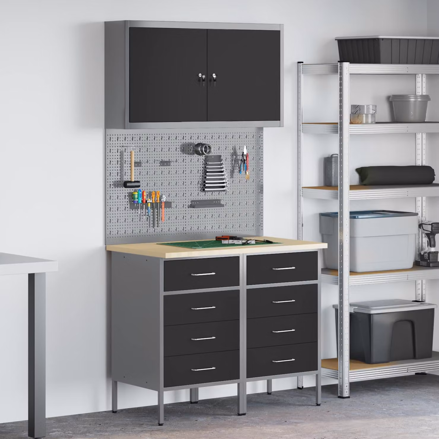 Carrello da lavoro mobile vidaXL 5 pezzi in legno ingegnerizzato e acciaio nero con serratura