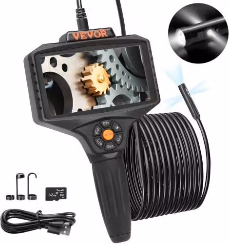 Telecamera Endoscopio VEVOR con Schermo IPS da 5 Pollici, Zoom Digitale 5x, Risoluzione 854 x 480 e Cavo da 5m, Colore Nero