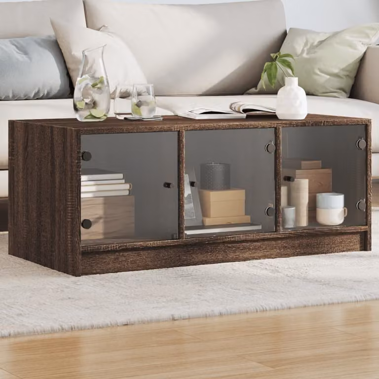 Maison Exclusive - Tavolino con ante in vetro effetto rovere marrone 102x50x42 cm