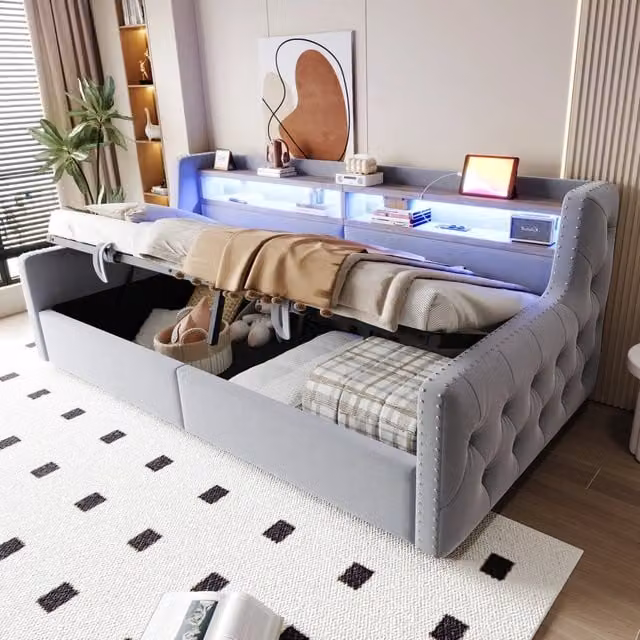 Letto divano con funzione letto e stoccaggio idraulico velluto 90x200 cm