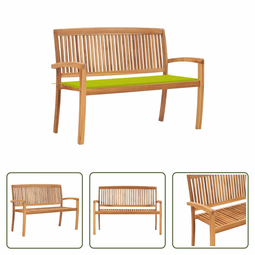 The Living Store Panca da giardino impilabile con cuscino 128,5 cm in teak massiccio