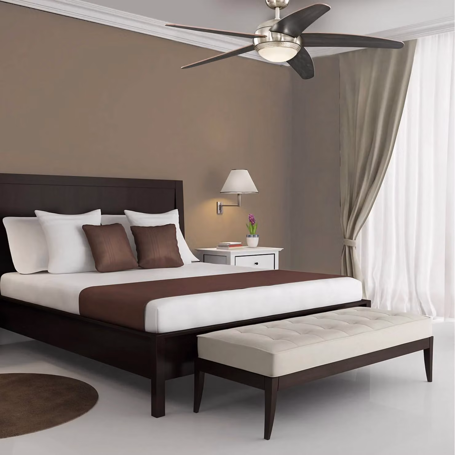 Westinghouse Ventilatore da soffitto LED Bendan, cromato/legno, silenzioso dimmerabile, Legno scuro, Soggiorno / Sala da pranzo, Legno, Moderno