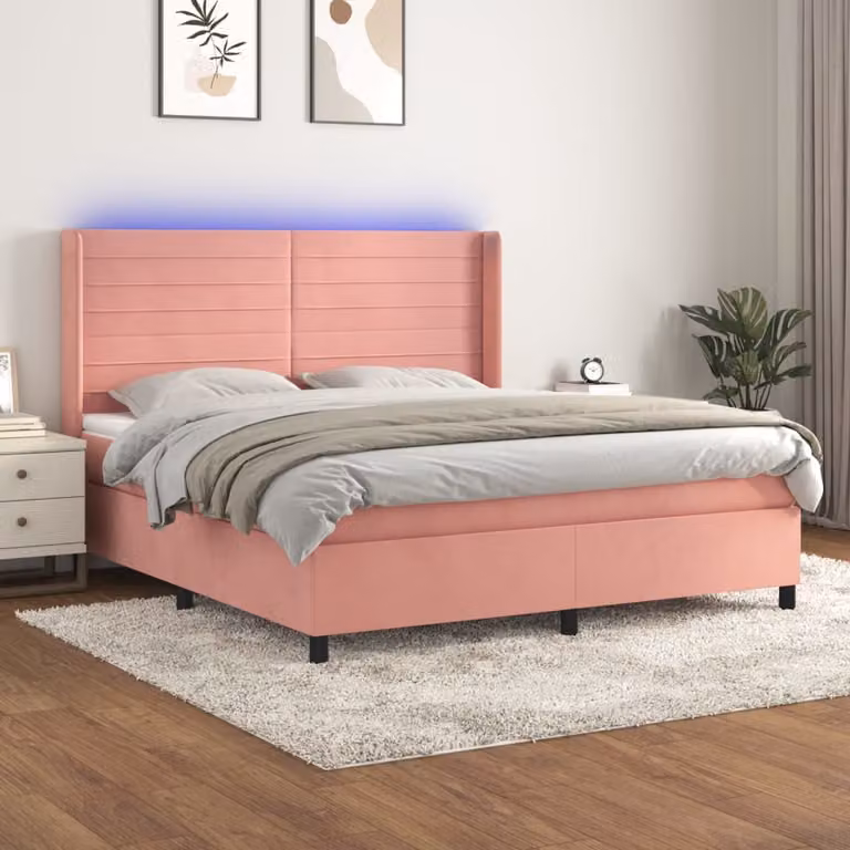 Letto Ibrido con Materasso e LED vidaXL in Velluto Rosa, L/P/H: 180 x 200 x 128 cm
