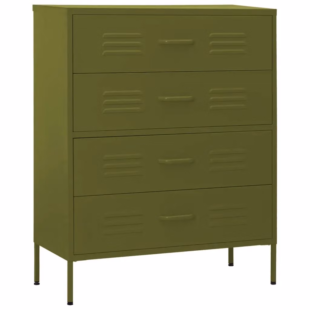 vidaXL Cassettiera Moderna in Metallo Verde Matt L: 80 cm, P: 35 cm, H: 101,5 cm – 2