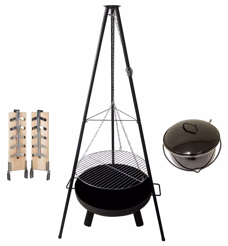 Set per barbecue con braciere - Carbone - Diametro 60 cm - Metallo verniciato - Per uso esterno