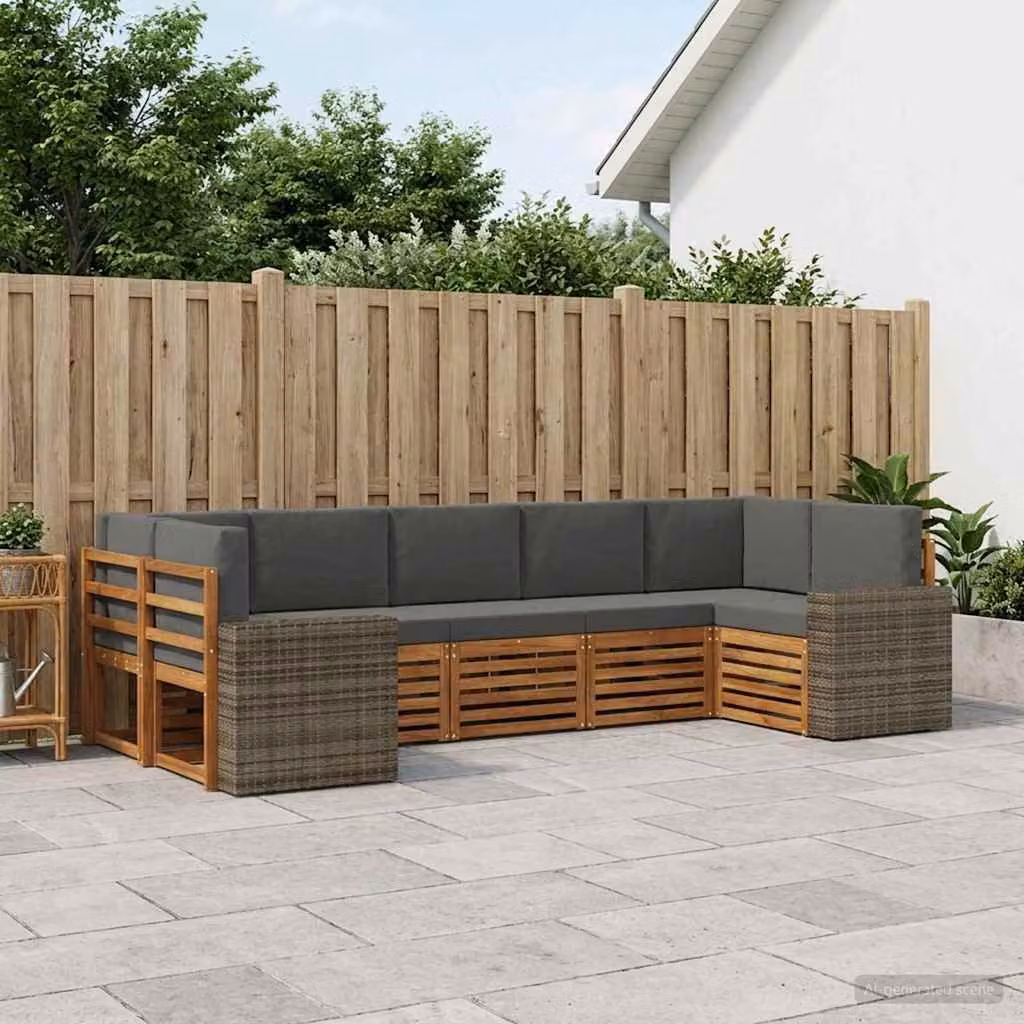 Set di divani da esterno vidaXL 7 pz a forma di L in legno di acacia con cuscini beige e antracite