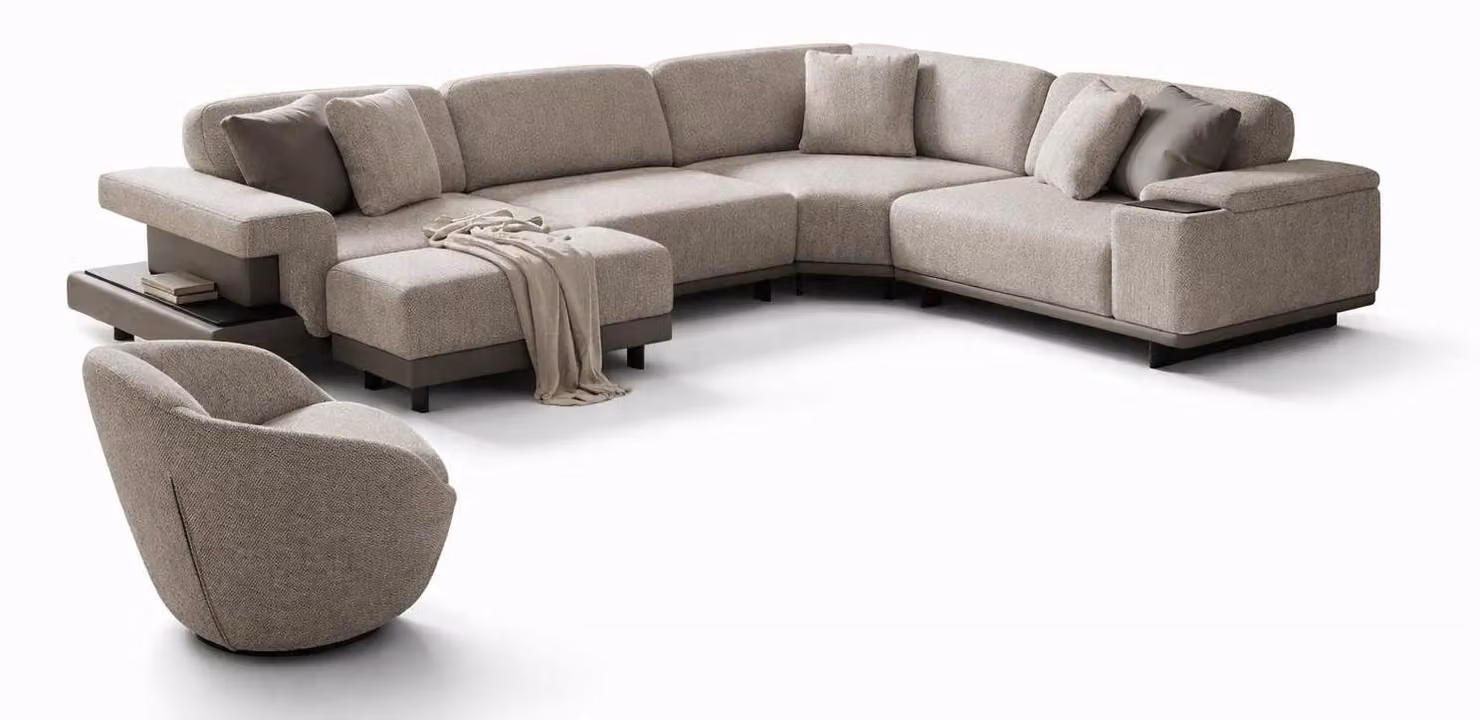 Set da salotto moderno grigio: divano ad angolo di design, comodo e minimalista