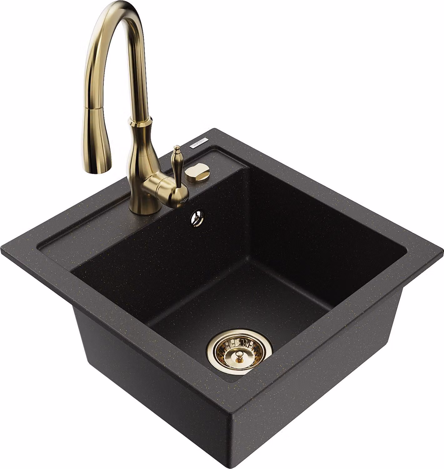 Mexen Vito lavello in granito a 1 vasca con rubinetto da cucina Savita, nero/oro metallizzato - 6503-75-672601-50