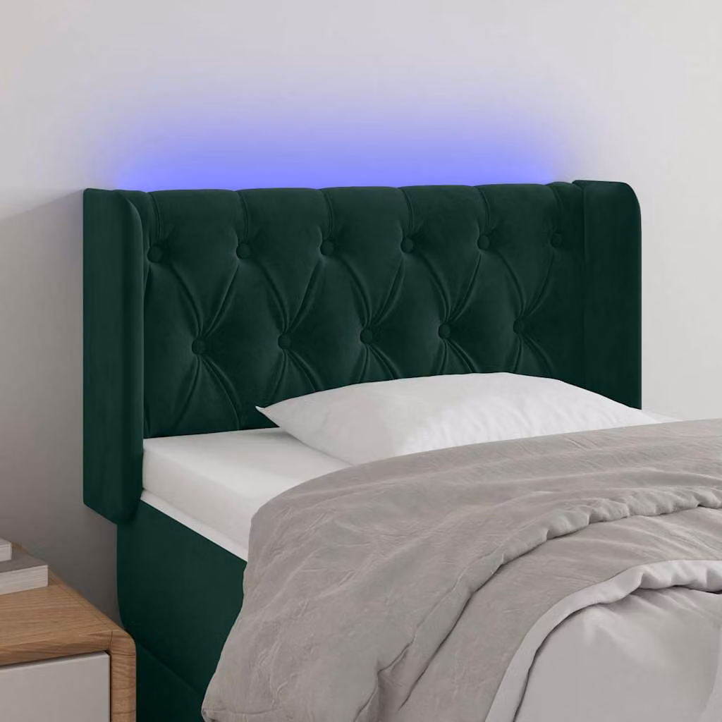 Testiera con LED e porta USB vidaXL in velluto verde scuro, L 83 cm, P 16 cm, H 78-88 cm