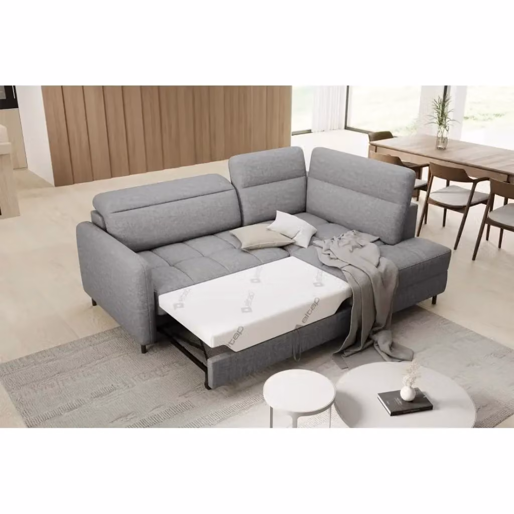 Divano angolare destro convertibile BARNEA MEUBLORAMA grigio con contenitore e funzione letto, L 208 cm – 2