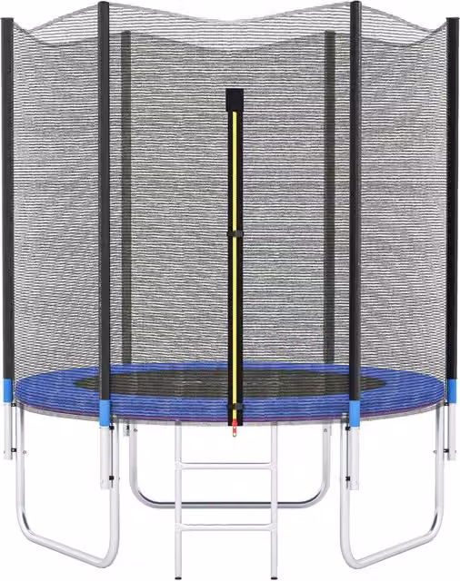 Trampolino da giardino rotondo 180 x 200 cm rete di sicurezza porta con cerniera cuscini protettivi design moderno in acciaio blu 21_0006668