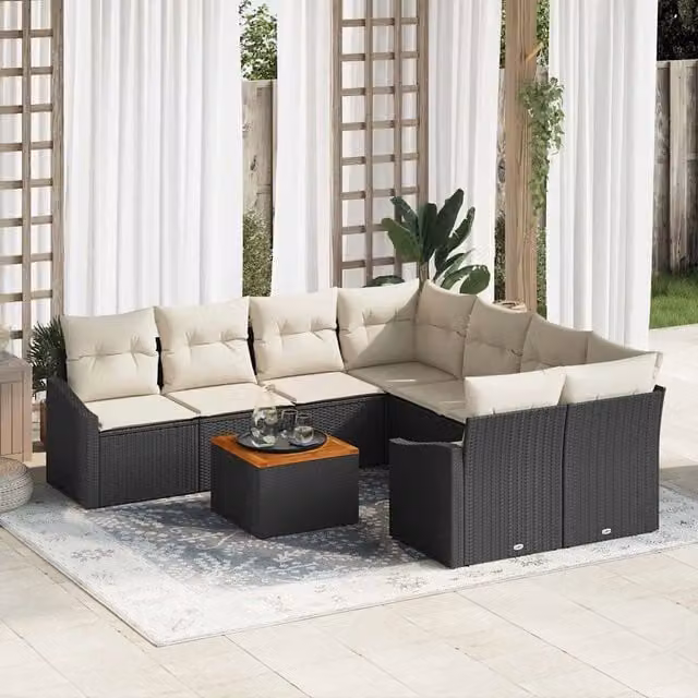 Set Divano da Giardino 9 pz Nero polyrattan 3347810