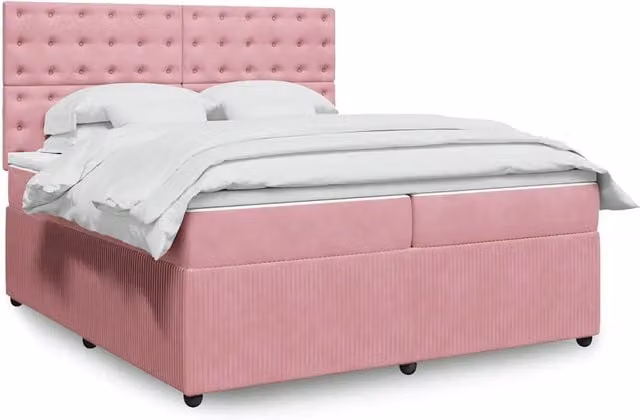 Letto con Giroletto a Molle e Materasso Ibrido vidaXL in Velluto Rosa e Bianco L/P: 200 x 200 cm