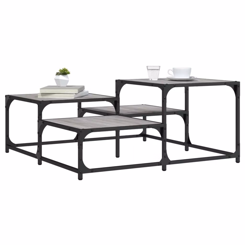 vidaXL Tavolino da salotto quadrato in legno e metallo, Grigio, L 87,5 x P 87,5 x H 40 cm