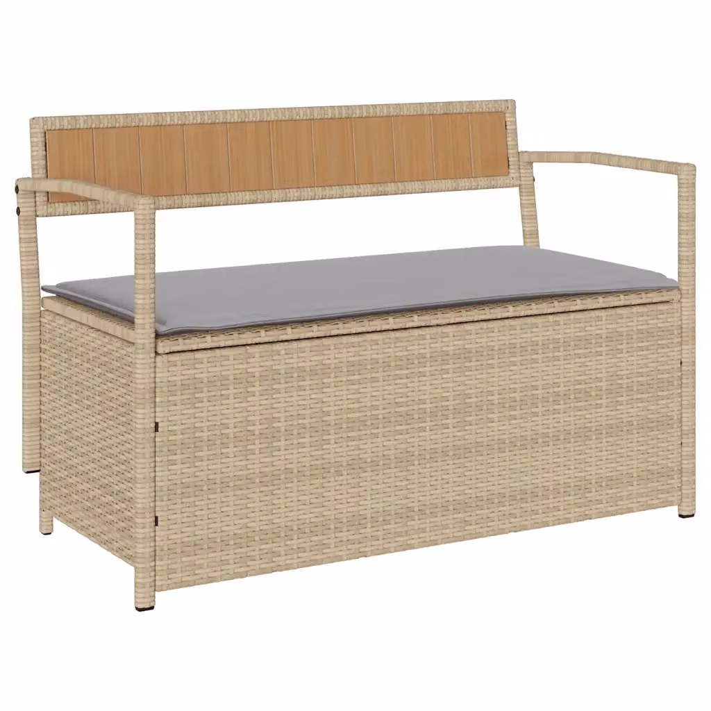 Panca portaoggetti da giardino vidaXL in polyrattan con cuscini beige e grigi L: 111,5 cm, P: 54 cm, H: 41,5 cm – 2