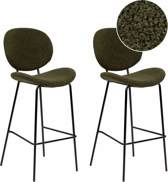 Set di 2 sedie da pranzo BELIANI in tessuto bouclé e similpelle verde scuro con gambe in ferro nero design contemporaneo e retrò L/P/H: 52 x 54 x 75 cm