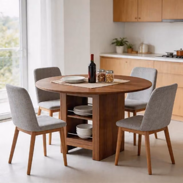 Tavolo rotondo moderno WISHDOR in MDF laminato marrone opaco, Ø 100 cm