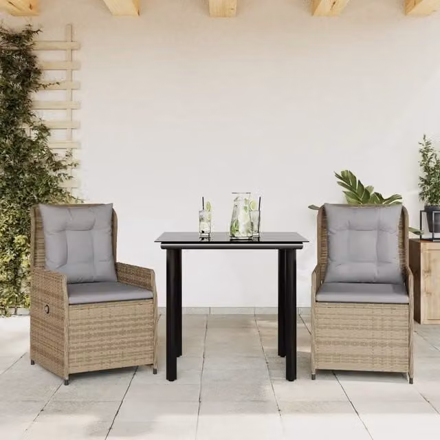 Set da Pranzo da Giardino 3 pz con Cuscini Beige in Polyrattan 3262875