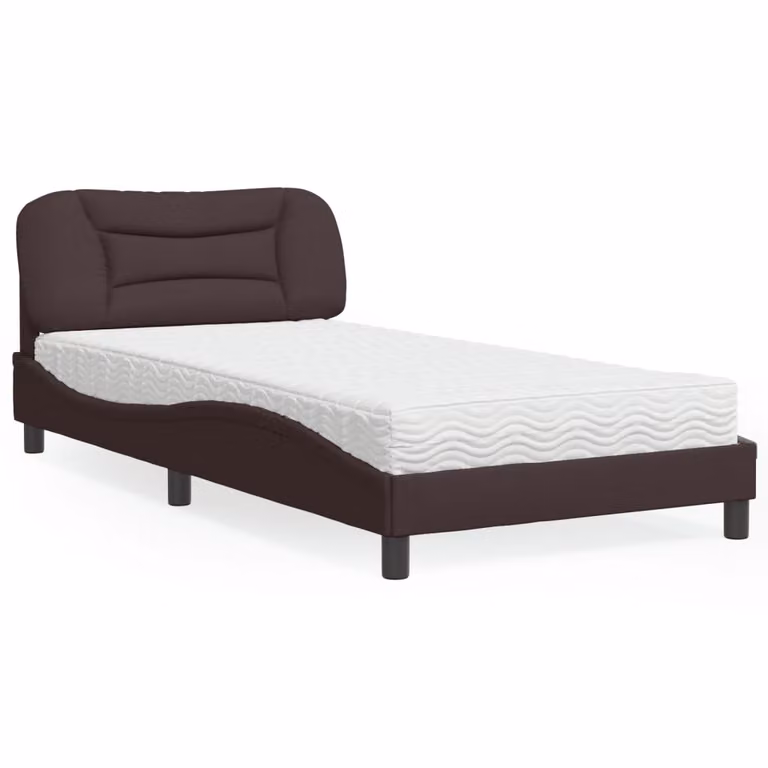 Letto con Materasso Hvar vidaXL Marrone Scuro e Bianco in Tessuto e Legno, 100x200 cm