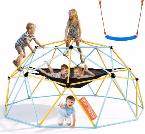 VEVOR Cupola da Arrampicata Geometrica per Bambini con Amaca e Altalena, Struttura in Metallo e PVC Multicolore, Diametro 305 cm