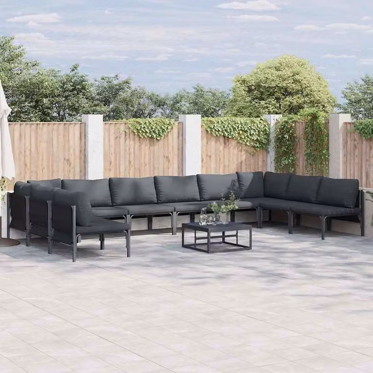 Maison Exclusive - Set di divani da giardino, 11 pezzi, colore nero, struttura in acciaio