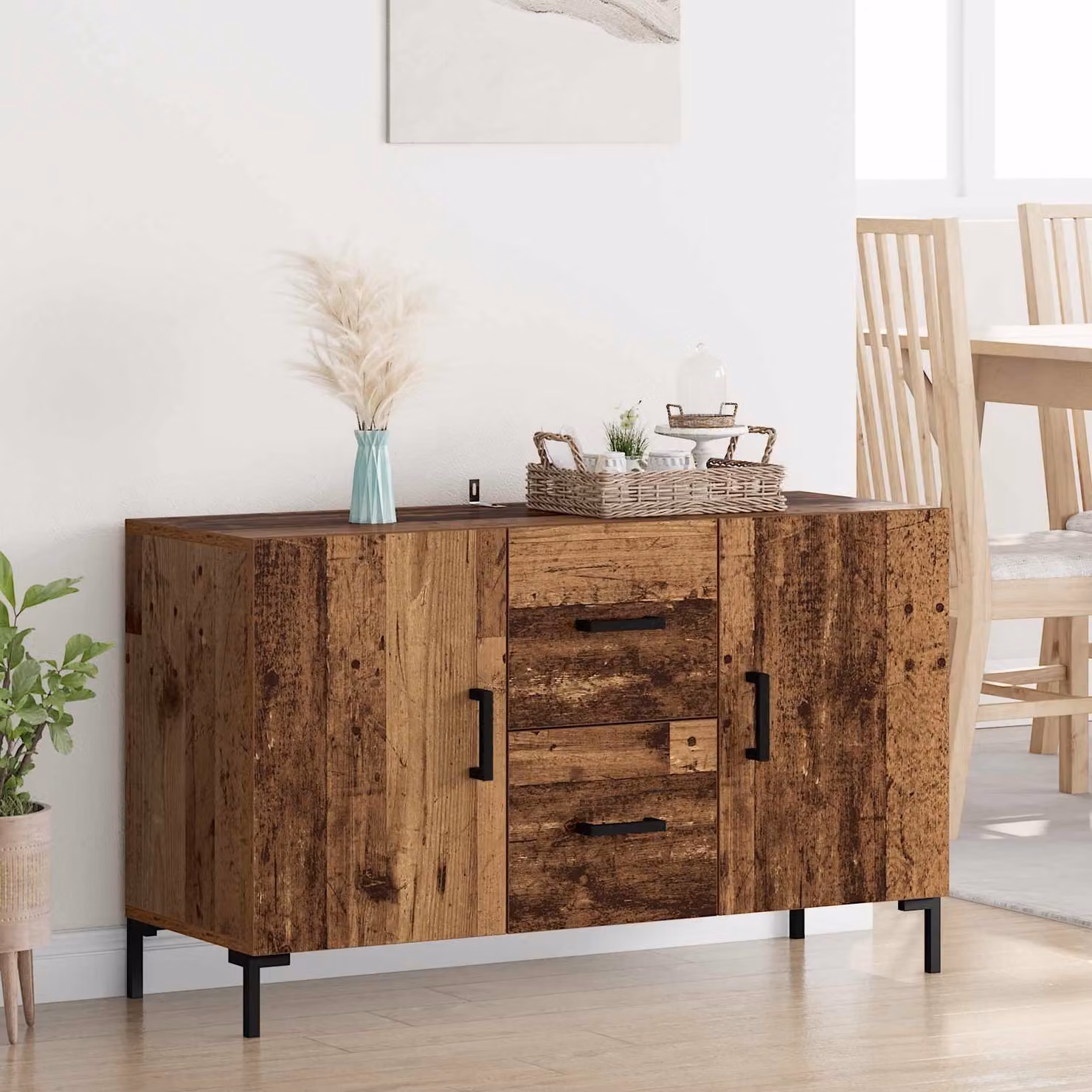 Credenza moderna vidaXL in legno ingegnerizzato e metallo, colore marrone, L 100 x P 36 x H 60 cm