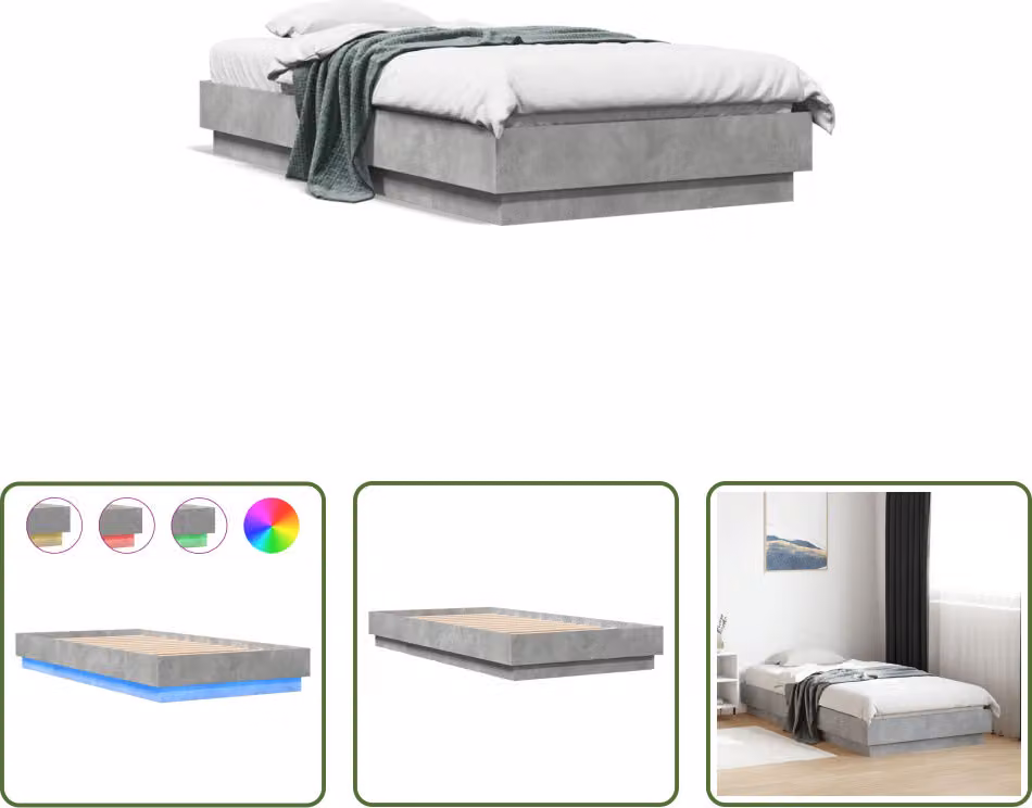 The Living Store Struttura letto con LED in cemento grigio 75x190 cm