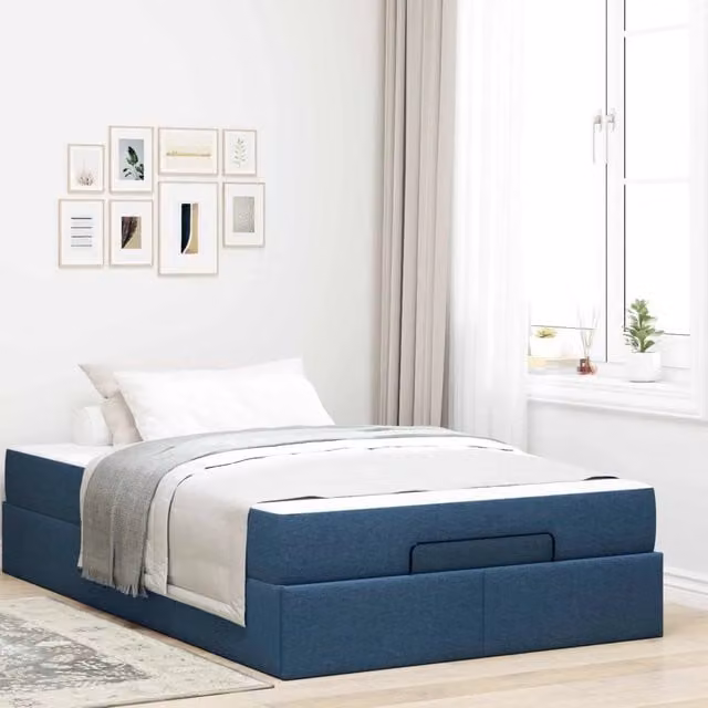 Struttura letto con materasso 2 pz Blu Tessuto 3399479