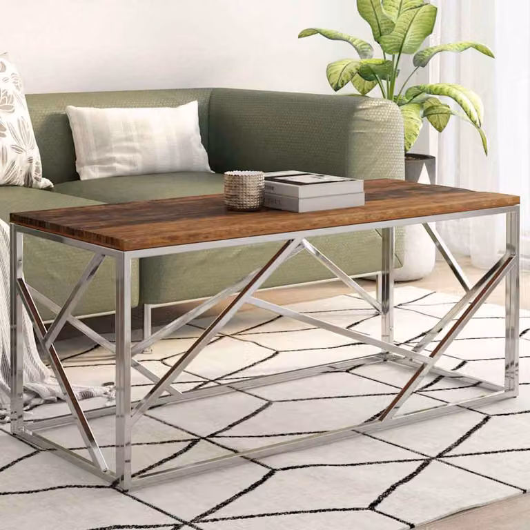 vidaXL Tavolino da Salotto Moderno in Legno e Acciaio Inossidabile, Colore Argento e Marrone, L/P/H: 110 x 45 x 45 cm