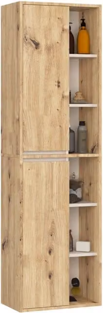 Colonna bagno sospesa VAMI Rovere Artisan Cashmere con 2 ante e ripiani interni L/P/H: 50 x 30 x 170 cm