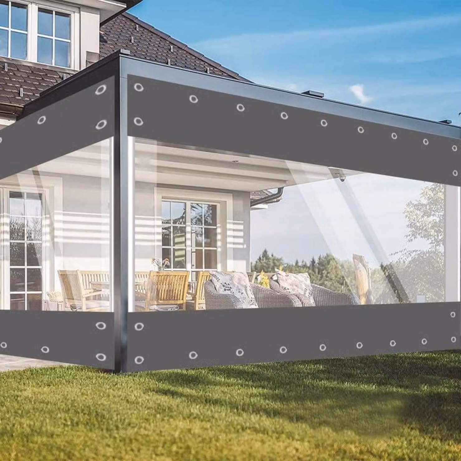 Telo trasparente con occhielli, 3m x 2,1m, grigio, in PVC, 650g/m²