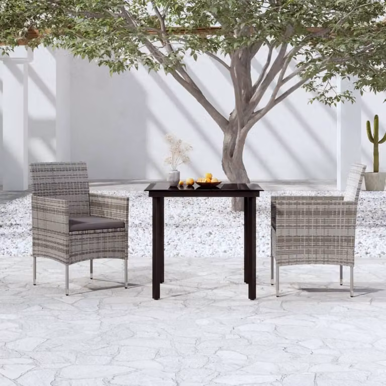 The Living Store Set da pranzo da giardino 3 pezzi con cuscini grigio e nero