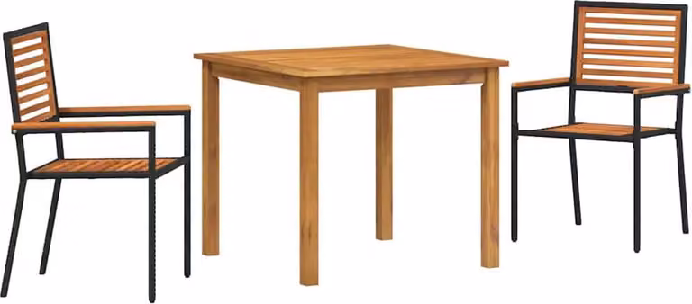 Set da Pranzo per Giardino 3 pcs Nero Legno di Acacia Massello