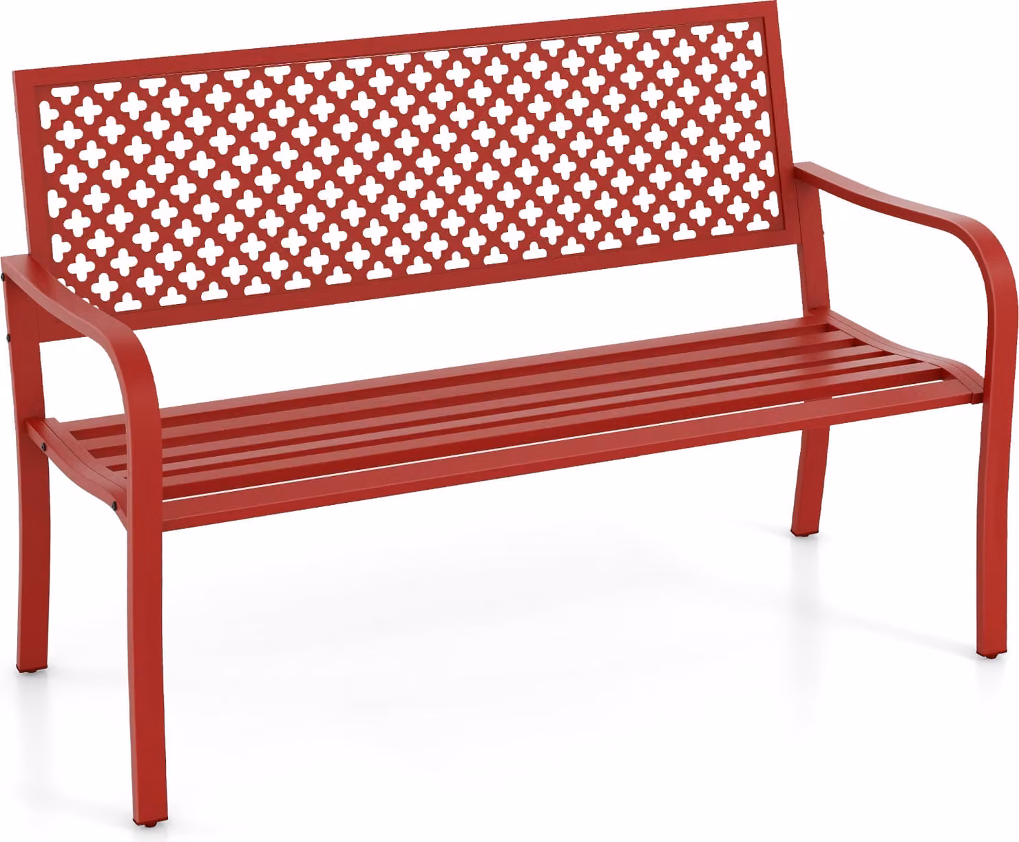 Panchina da giardino KOMFOTTEU in metallo, panca con braccioli, panca da parco per 2-3 persone con una portata massima di 300 kg, panca in metallo per cortile, parco o terrazza, 127 x 62 x 86 cm (rossa)