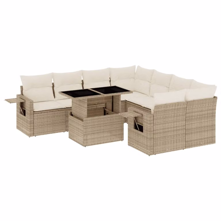 Set Divano da Giardino 9 pz con Cuscini Beige in Polyrattan