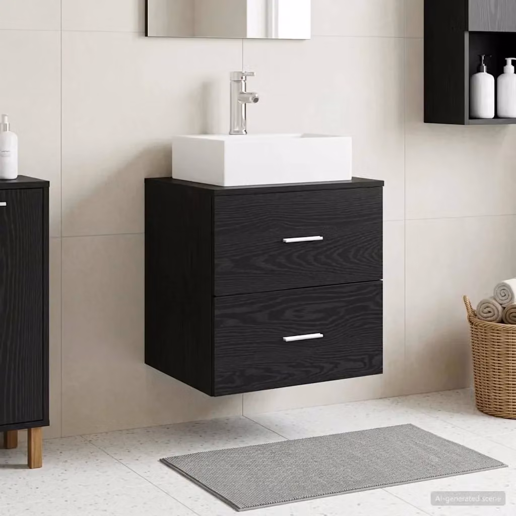 Mobile Lavabo Moderno in MDF Rovere e Nero L: 49,5 cm, P: 41 cm, H: 62,5 cm – 2