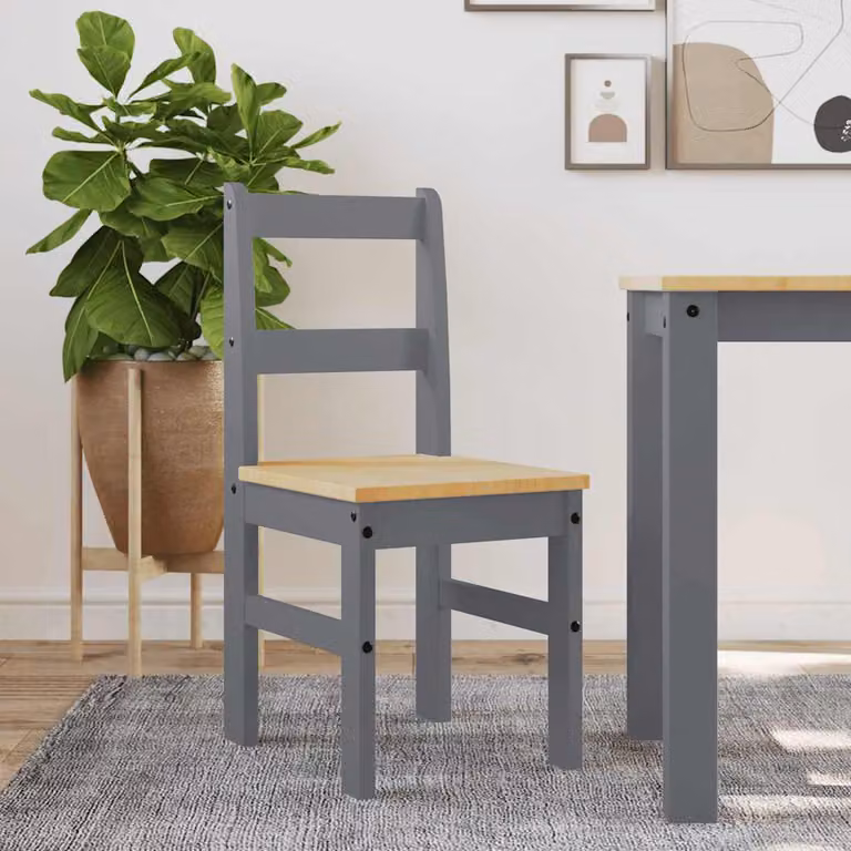 Set di 2 sedie da pranzo Panama vidaXL in legno massello di pino cerato grigio, L/P/H: 45 x 30 x 105 cm