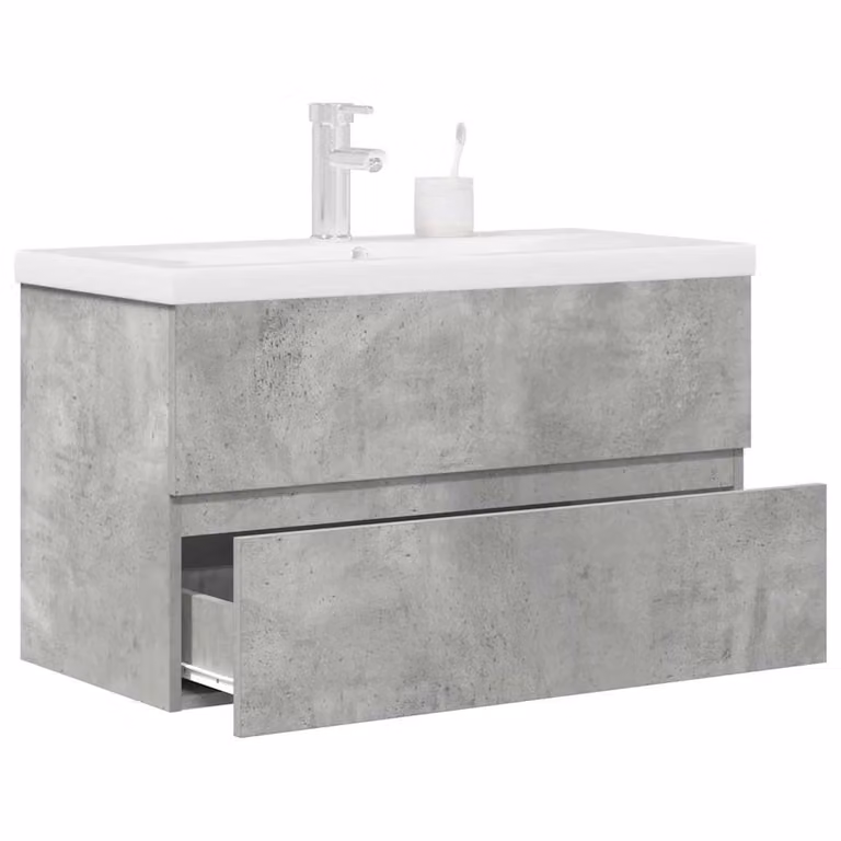 Set di mobili da bagno vidaXL composto da 2 pezzi in legno multistrato, colore grigio e bianco, con pensile e mobile sottolavabo moderno a parete L/P/H: 80 x 38,5 x 45 cm