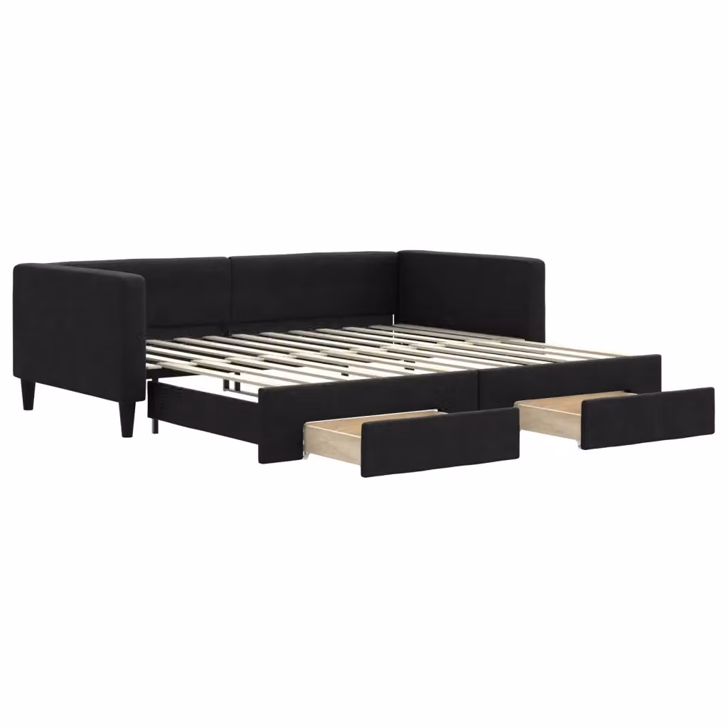 Divano Letto Estraibile con Cassetti vidaXL in Tessuto Nero L/P/H: 223 x 100 x 68 cm – 2
