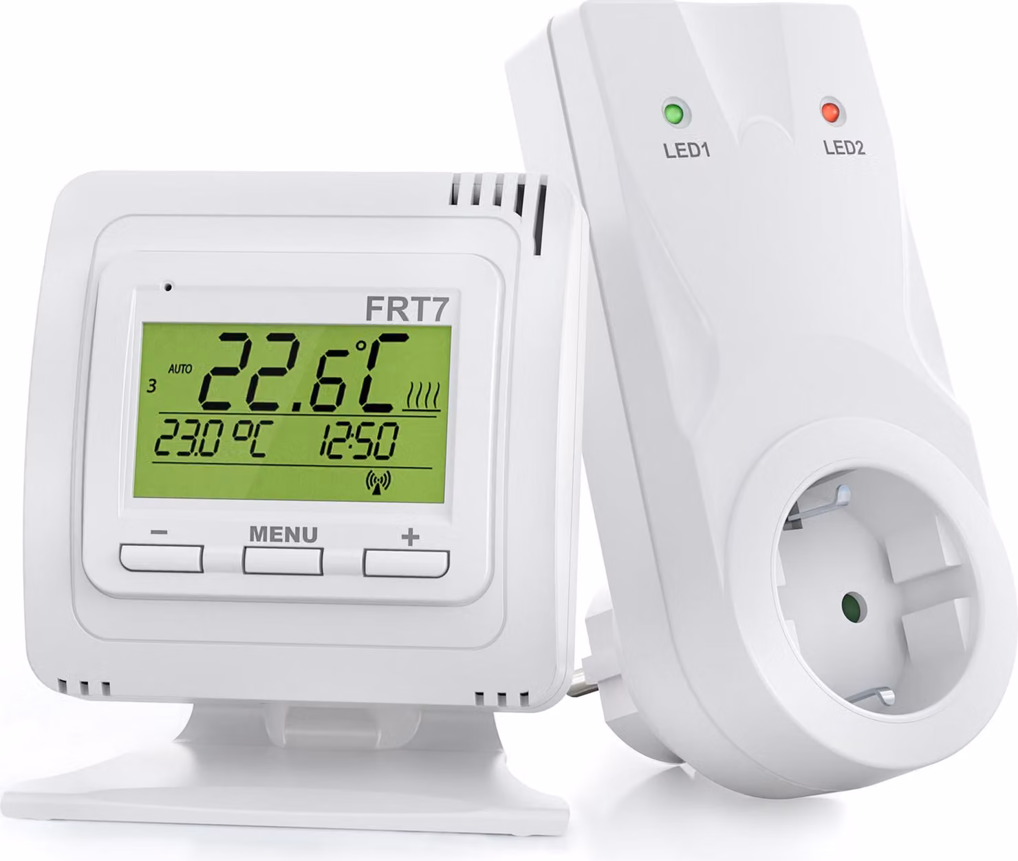 Termostato ambiente wireless con ricevitore, ampia portata, per sistemi di riscaldamento elettrico