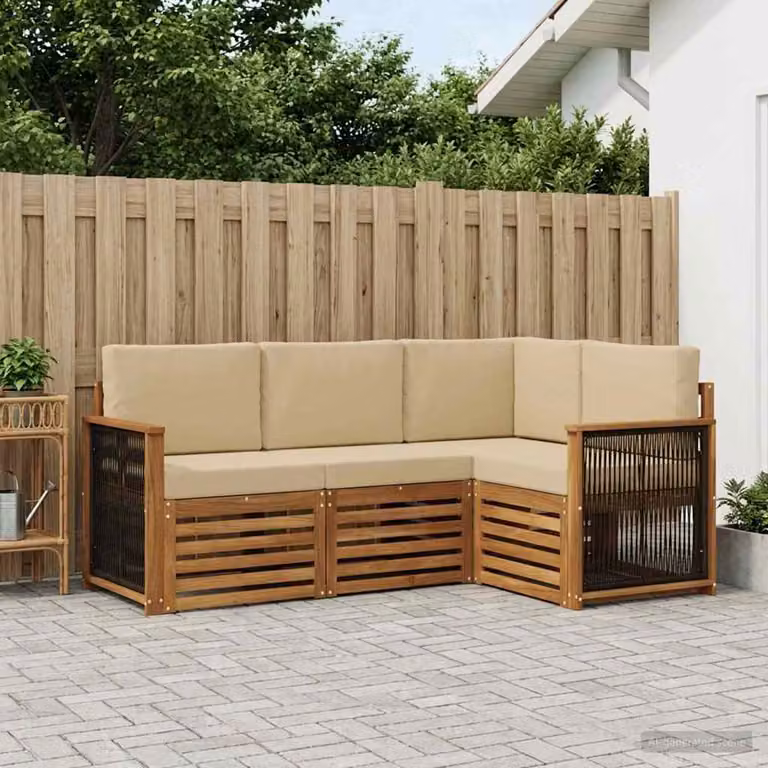 Set di divani da esterno vidaXL a forma di L in legno di acacia con cuscini beige e marrone