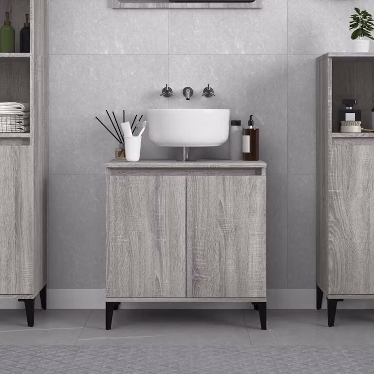 Lavabo Mobile vidaXL Grigio Sonoma in Legno Multistrato, L: 58 cm, P: 33 cm, H: 60 cm