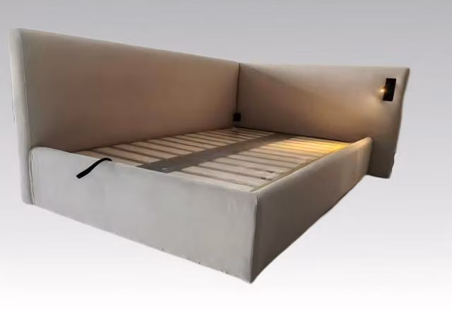 Polsterbett Beige Stoff Modern Hotelstil LED Beleuchtung Eckkopfteil Luxus Look