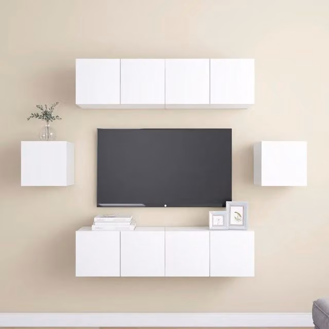 Set di mobili porta TV da 6 pezzi vidaXL in legno multistrato bianco per soggiorno moderno, sospesi a parete, L/P/H: 60 x 30 x 30 cm