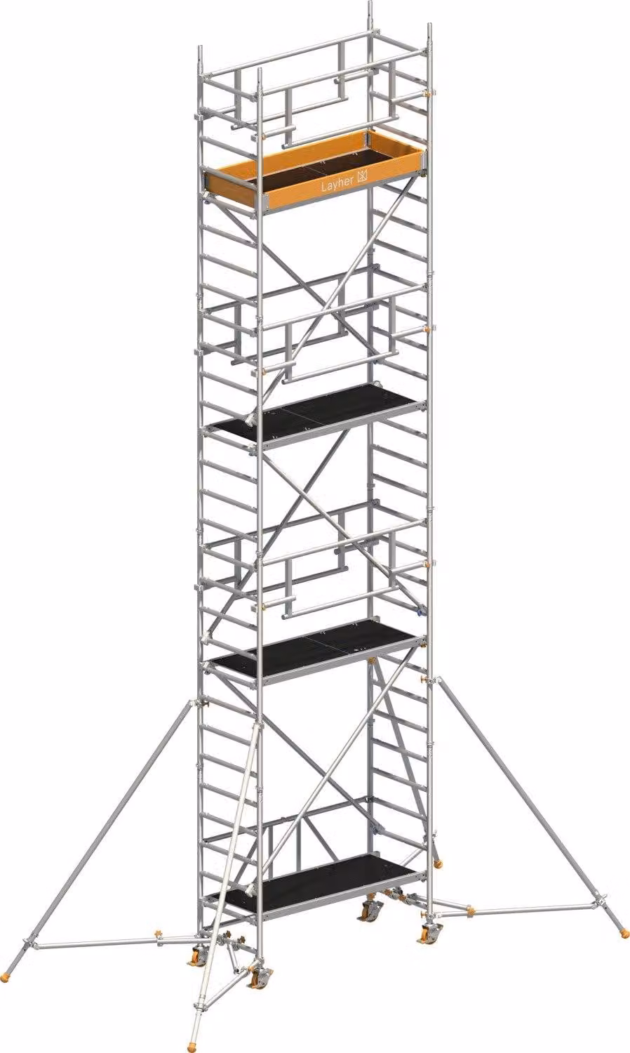 Ponteggio mobile Layher ZIFA P2 Safety Plus con doppia ringhiera e puntelli estensibili 8,61 m AH
