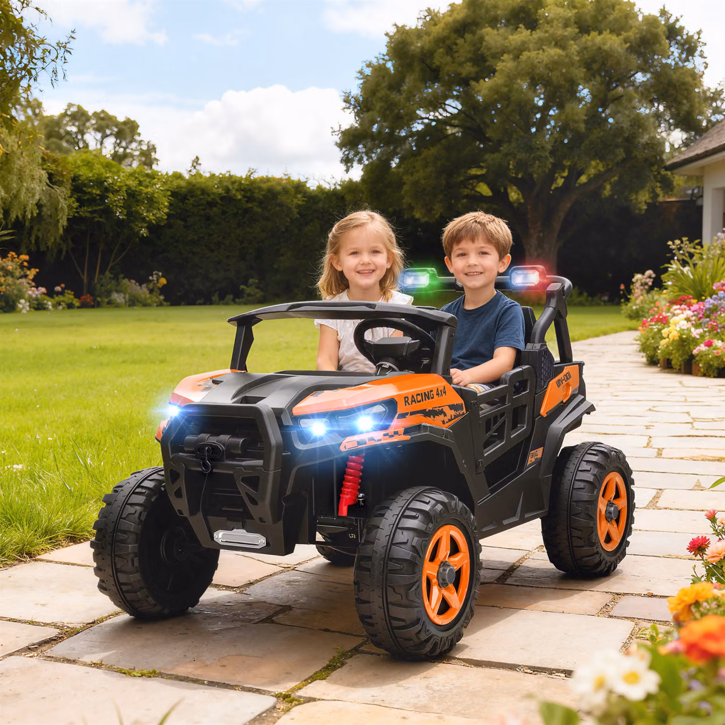 AIYAPLAY Macchina Elettrica per Bambini 24V a 2 Posti con Doppio Motore, Telecomando e Soft Start, Arancione – 2