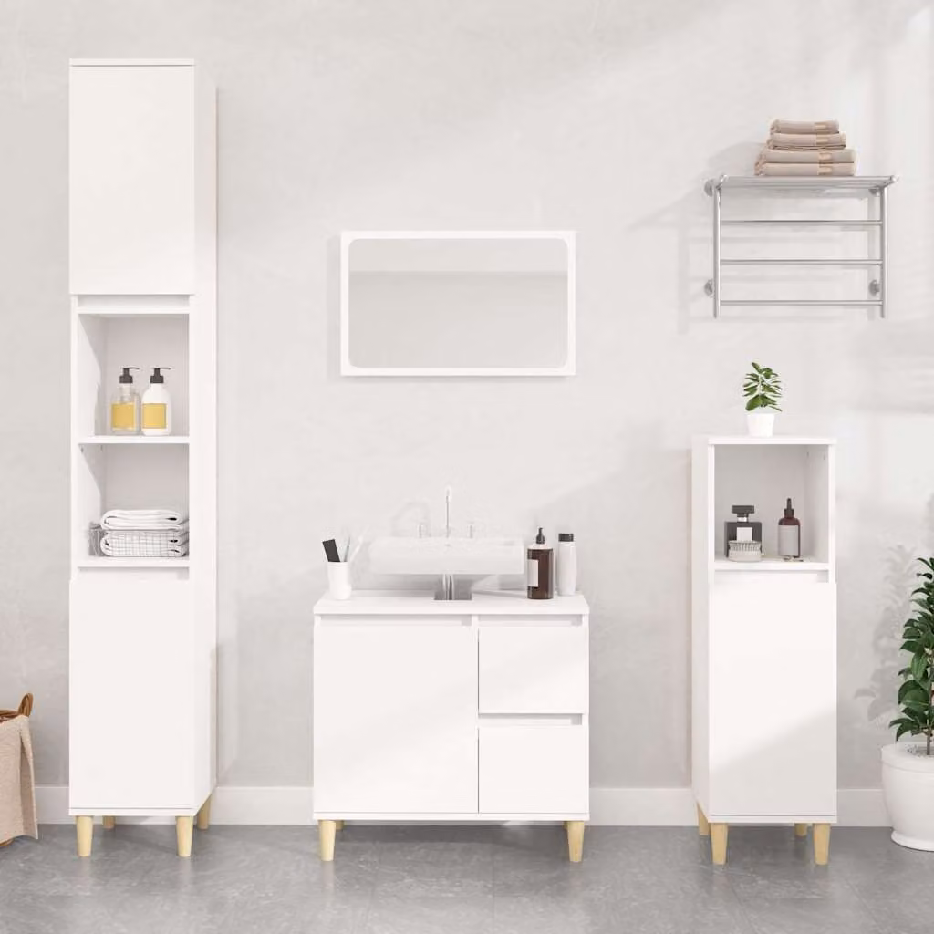 Armadietto da bagno moderno vidaXL bianco in legno e MDF con ante a battente e ripiani, L/P/H: 30 x 30 x 100 cm